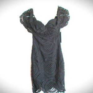 Size XS LULU'S Crochet Type Black Dress AS NEW Never Worn Bra Cups Full Lining